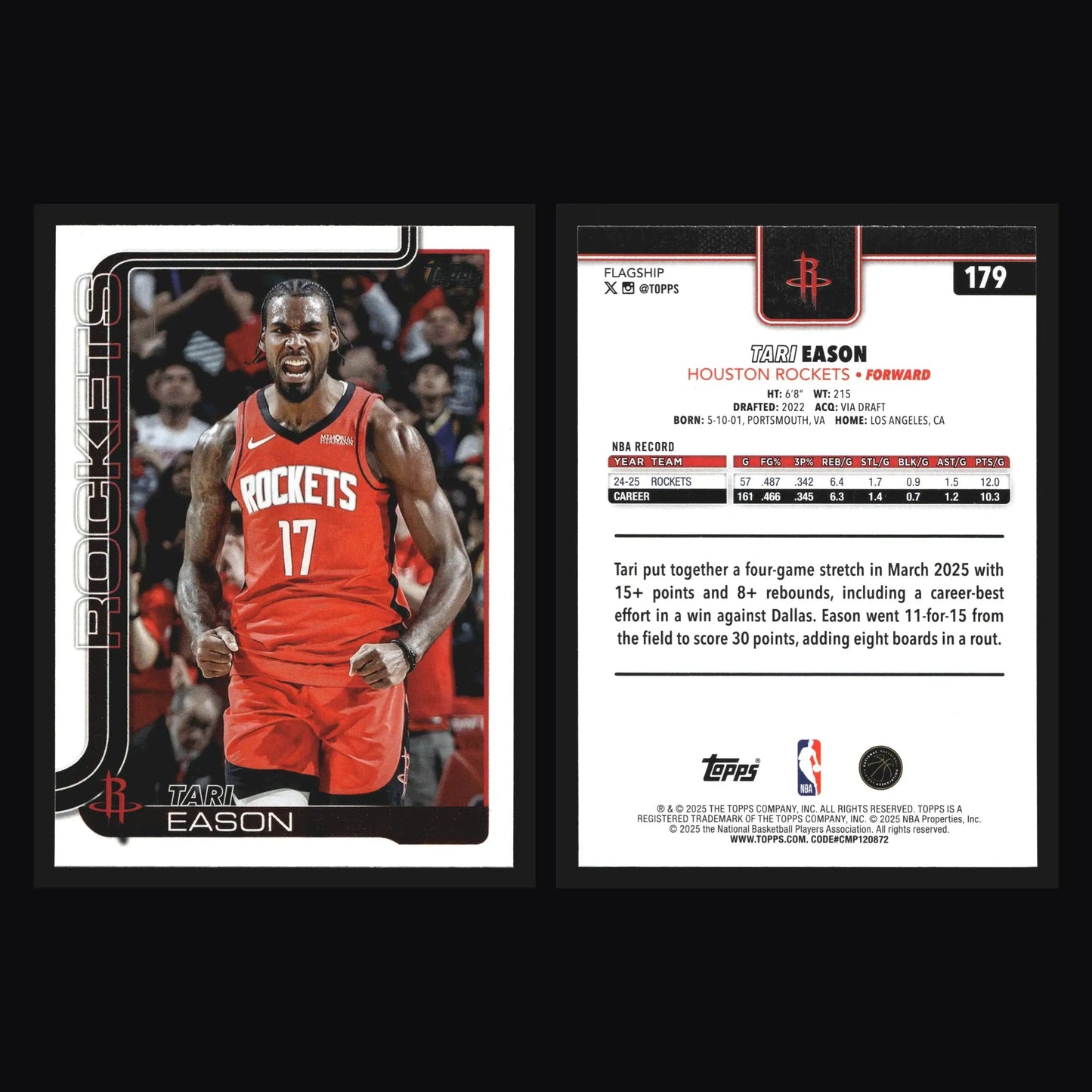 2025-26 Topps Tari Eason #179 Houston Rockets - Basketball Card Single