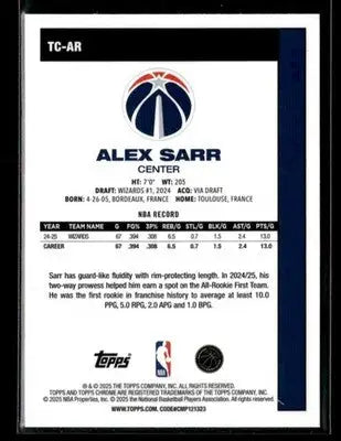2025-26 Topps #TC-AR Alex Sarr 1980-81 Topps Chrome Basketball - Basketball Card Single