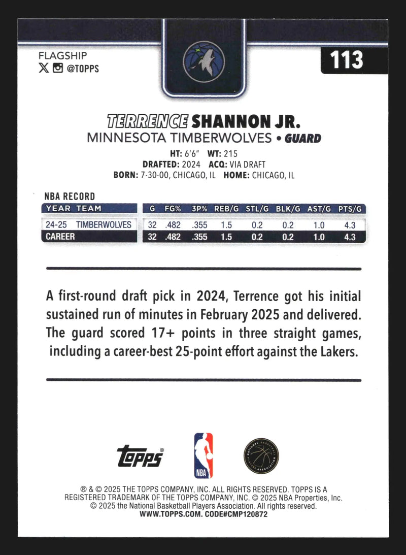 2025-26 Topps Terrence Shannon Jr. #113 Minnesota Timberwolves - Basketball Card Single