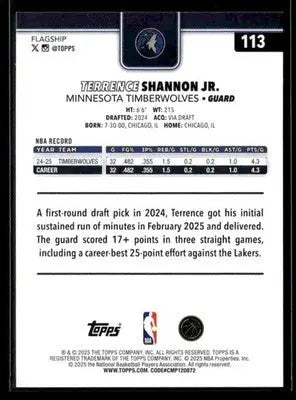 2025-26 Topps Terrence Shannon Jr. #113 Minnesota Timberwolves