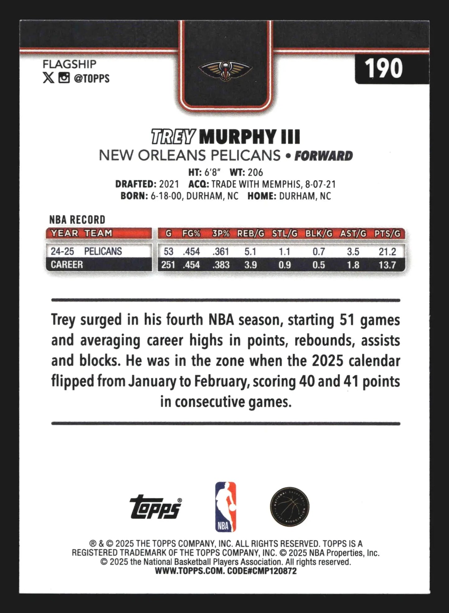 2025-26 Topps Trey Murphy III #190 New Orleans Pelicans