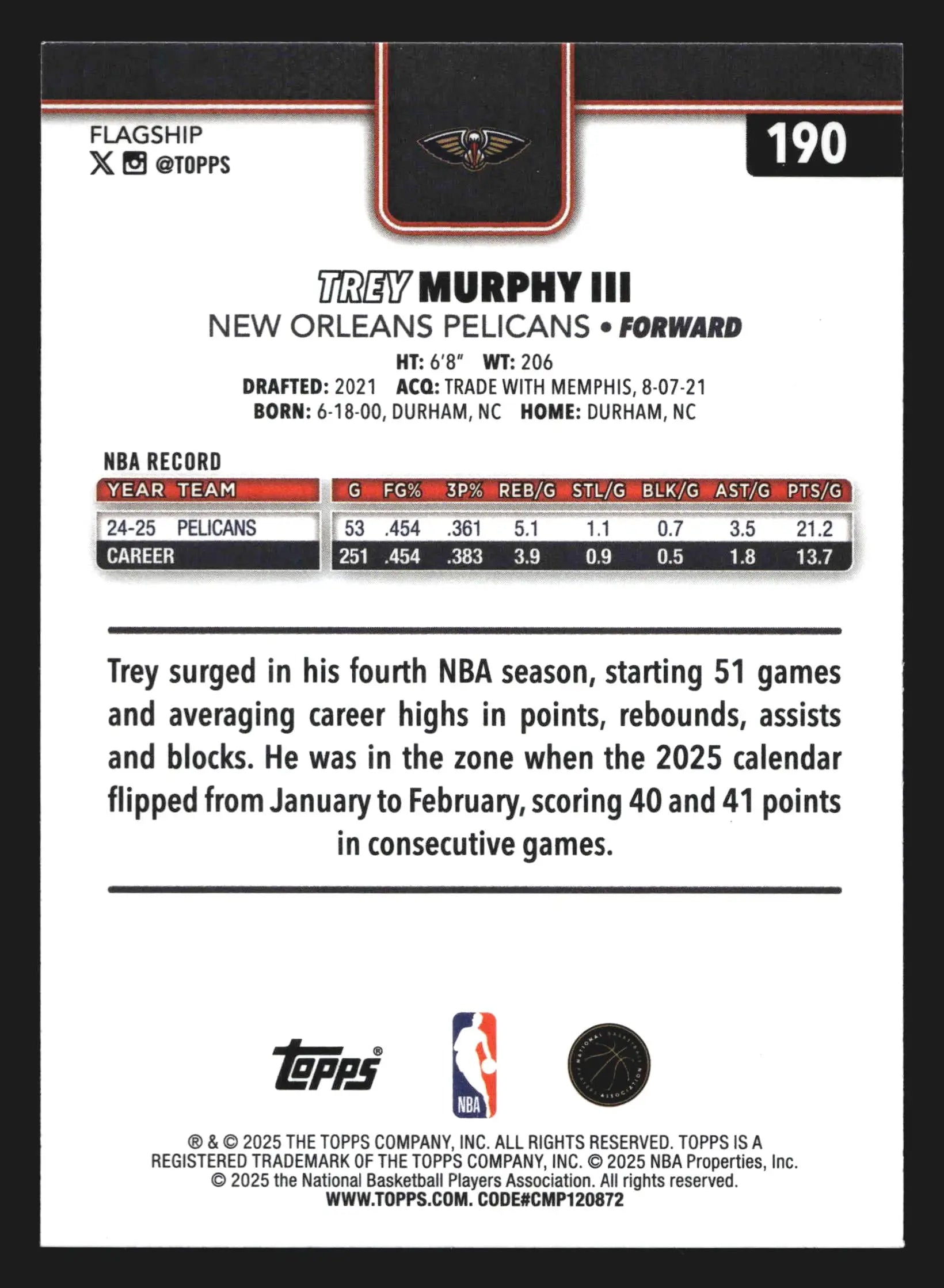2025-26 Topps Trey Murphy III #190 New Orleans Pelicans