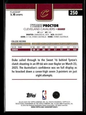 2025-26 Topps Tyrese Proctor #250 Base RC Cleveland Cavaliers