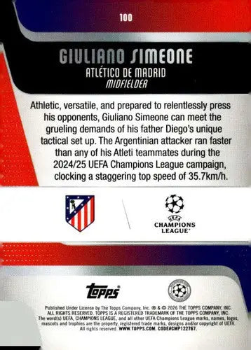 2025-26 Topps UEFA Club Competitions #100 Giuliano Simeone NM-MT ID:82287 - Soccer Card Single