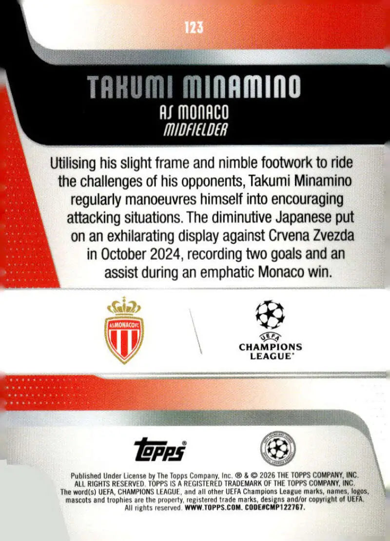 2025-26 Topps UEFA Club Competitions #123 Takumi Minamino NM-MT ID:82290 - Soccer Card Single