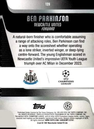 2025-26 Topps UEFA Club Competitions #125 Ben Parkinson NM-MT RC Rookie ID:82291 - Soccer Card Single