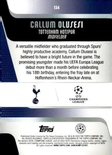 2025-26 Topps UEFA Club Competitions #134 Callum Olusesi NM-MT RC Rooki ID:82295 - Soccer Card Single