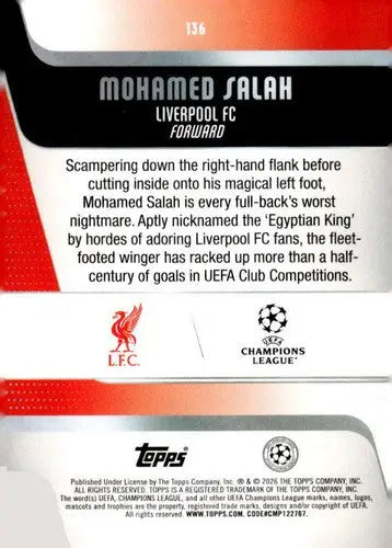 2025-26 Topps UEFA Club Competitions #136 Mohamed Salah NM-MT ID:82296 - Soccer Card Single