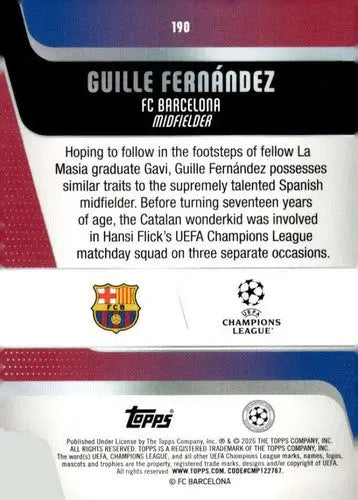 2025-26 Topps UEFA Club Competitions #190 Guille Fernandez NM-MT RC Roo ID:82308 - Soccer Card Single