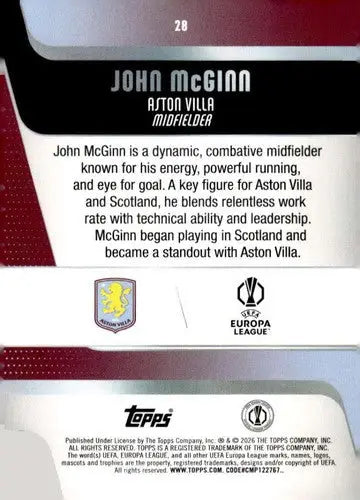 2025-26 Topps UEFA Club Competitions #28 John McGinn NM-MT ID:82262 - Soccer Card Single