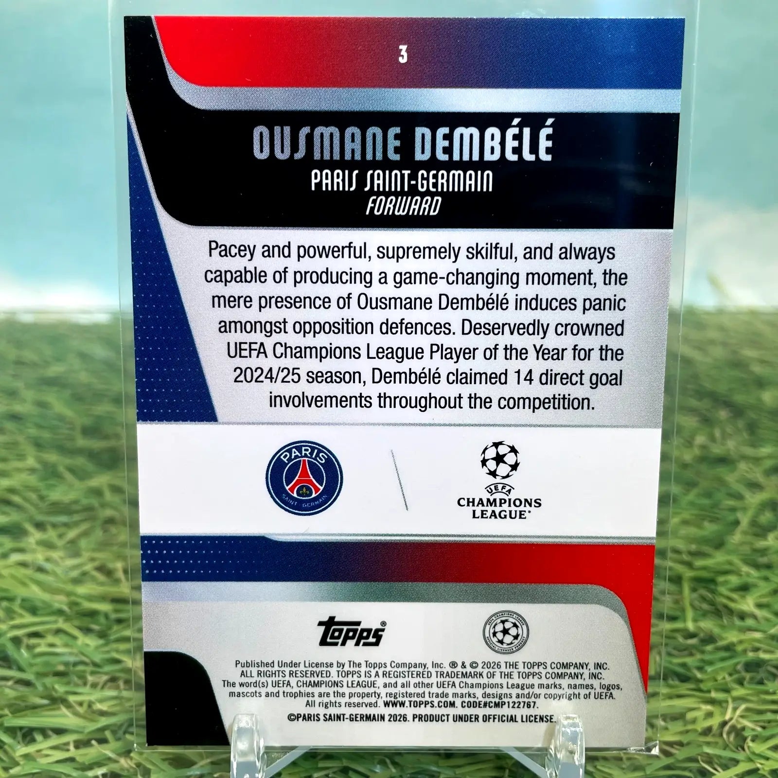 2025-26 Topps UEFA Club Competitions #3 Ousmane Dembele Raindrops - Soccer Card Single