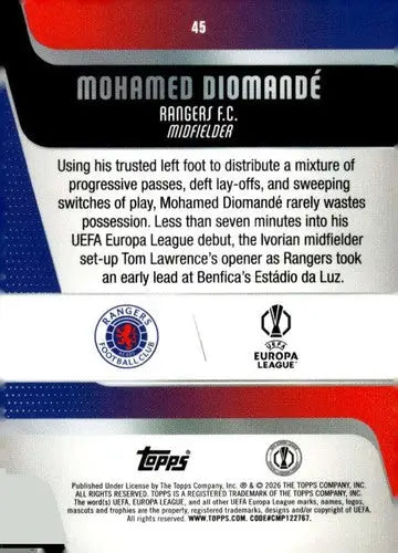 2025-26 Topps UEFA Club Competitions #45 Mohamed Diomande NM-MT ID:82266 - Soccer Card Single
