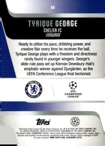 2025-26 Topps UEFA Club Competitions #58 Tyrique George NM-MT ID:82269 - Soccer Card Single