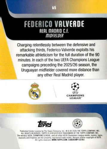 2025-26 Topps UEFA Club Competitions #65 Federico Valverde NM-MT ID:82271 - Soccer Card Single