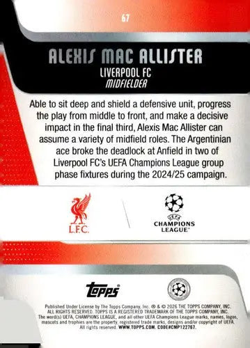 2025-26 Topps UEFA Club Competitions #67 Alexis Mac Allister NM-MT ID:82272 - Soccer Card Single