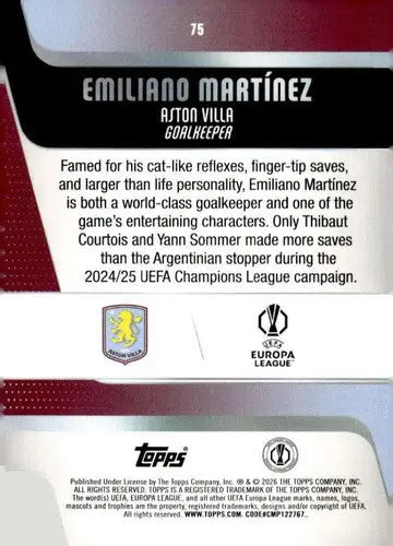 2025-26 Topps UEFA Club Competitions #75 Emiliano Martinez NM-MT ID:82274 - Soccer Card Single