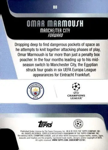 2025-26 Topps UEFA Club Competitions #80 Omar Marmoush NM-MT ID:82276 - Soccer Card Single