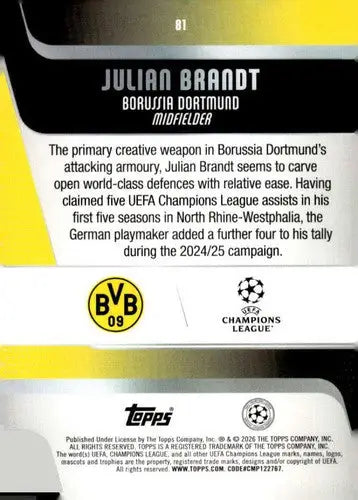 2025-26 Topps UEFA Club Competitions #81 Julian Brandt NM-MT ID:82277 - Soccer Card Single