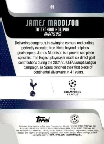 2025-26 Topps UEFA Club Competitions #85 James Maddison NM-MT ID:82280 - Soccer Card Single