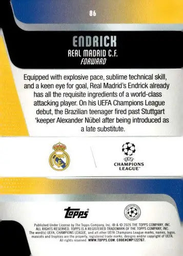 2025-26 Topps UEFA Club Competitions #86 Endrick NM-MT ID:82281 - Soccer Card Single