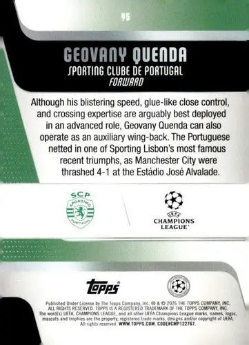 2025-26 Topps UEFA Club Competitions #95 Geovany Quenda NM-MT ID:82283 - Soccer Card Single