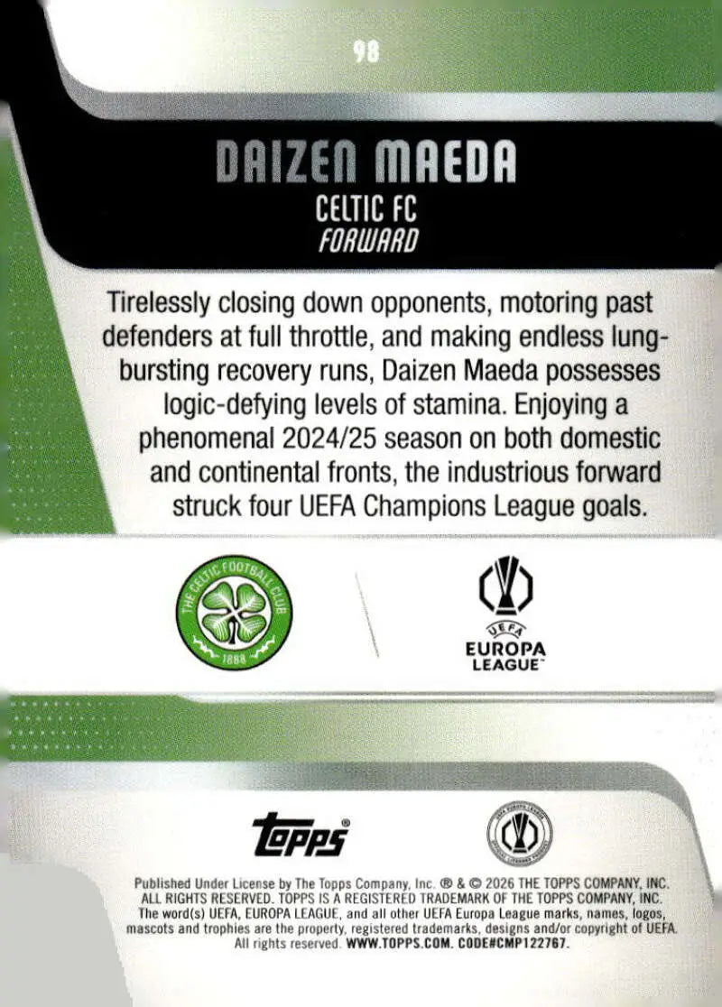 2025-26 Topps UEFA Club Competitions #98 Daizen Maeda NM-MT ID:82286 - Soccer Card Single
