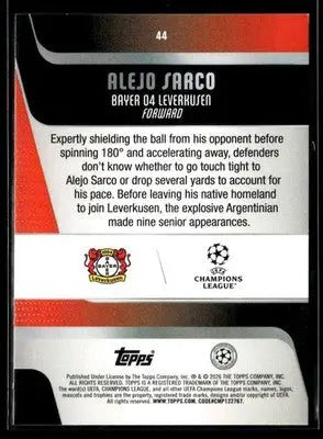 2025-26 Topps UEFA Club Competitions Alejo Sarco #44 RC Bayer 04 Leverkusen