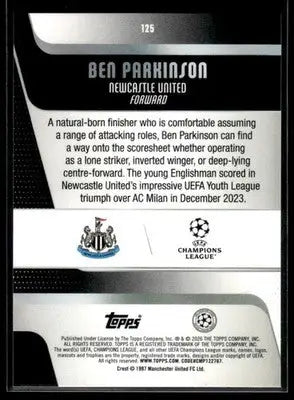2025-26 Topps UEFA Club Competitions Ben Parkinson #125 RC Newcastle United - Soccer Card Single
