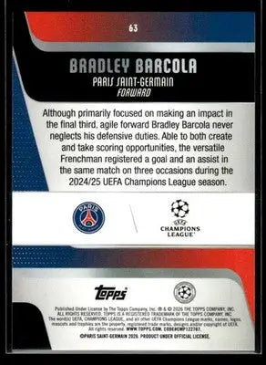 2025-26 Topps UEFA Club Competitions Bradley Barcola #63 Paris Saint-Germain - Soccer Card Single