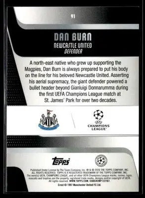 2025-26 Topps UEFA Club Competitions Dan Burn #91 Newcastle United