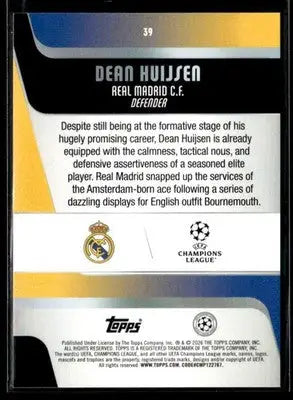 2025-26 Topps UEFA Club Competitions Dean Huijsen #39 Real Madrid CF