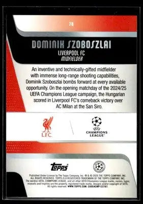 2025-26 Topps UEFA Club Competitions Dominik Szoboszlai #78 Liverpool - Soccer Card Single