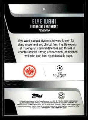 2025-26 Topps UEFA Club Competitions Elye Wahi #61 Purple Raindrops SN #/250