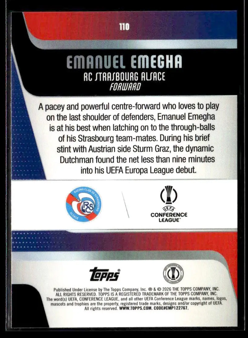 2025-26 Topps UEFA Club Competitions Emanuel Emegha #110 RC Strasbourg