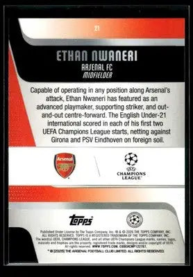 2025-26 Topps UEFA Club Competitions Ethan Nwaneri #21 Arsenal FC - Soccer Card Single