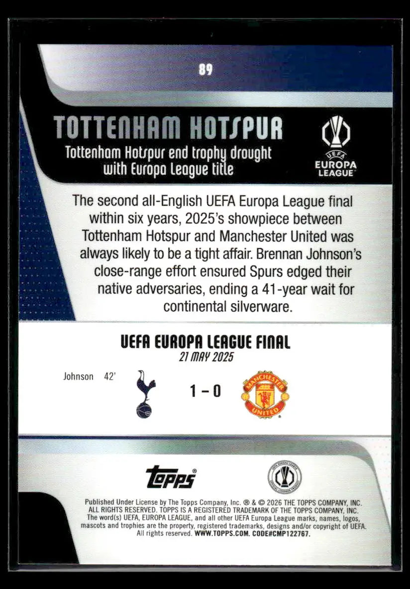 2025-26 Topps UEFA Club Competitions UEFA Europa League #89 Tottenham Hotspur - Soccer Card Single