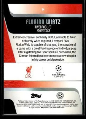 2025-26 Topps UEFA Club Competitions Florian Wirtz #74 Liverpool - Soccer Card Single