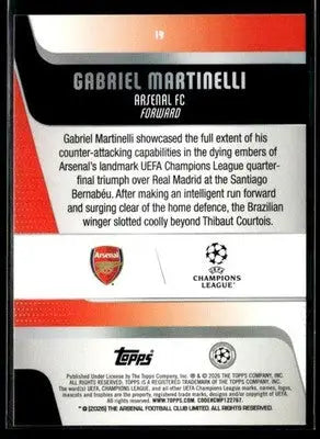 2025-26 Topps UEFA Club Competitions Gabriel Martinelli #19 Arsenal FC - Soccer Card Single