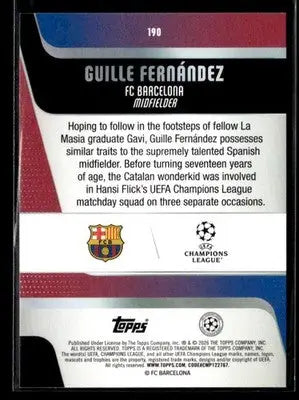 2025-26 Topps UEFA Club Competitions Guille Fernández #190 RC FC Barcelona