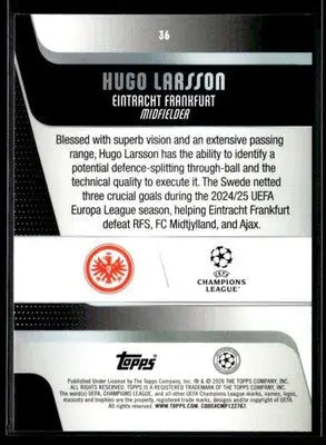 2025-26 Topps UEFA Club Competitions Hugo Larsson #36 Eintracht Frankfurt