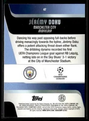 2025-26 Topps UEFA Club Competitions Jérémy Doku #47 Manchester City