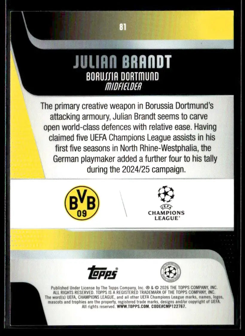 2025-26 Topps UEFA Club Competitions Julian Brandt #81 Borussia Dortmund