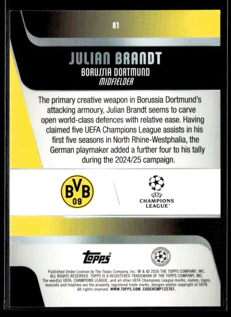 2025-26 Topps UEFA Club Competitions Julian Brandt #81 Borussia Dortmund