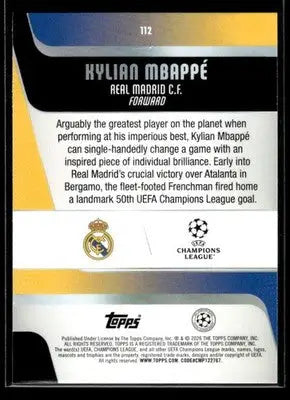 2025-26 Topps UEFA Club Competitions Kylian Mbappé #112 Real Madrid CF - Soccer Card Single