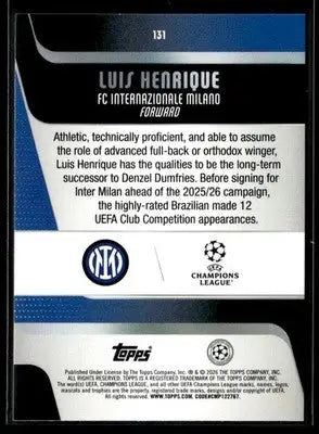 2025-26 Topps UEFA Club Competitions Luis Henrique #131 Inter Milan