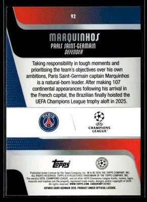 2025-26 Topps UEFA Club Competitions Marquinhos #92 Paris Saint-Germain