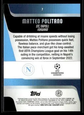 2025-26 Topps UEFA Club Competitions Matteo Politano #7 Napoli