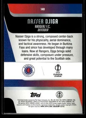 2025-26 Topps UEFA Club Competitions Nasser Djiga #140 Glasgow Rangers - Soccer Card Single