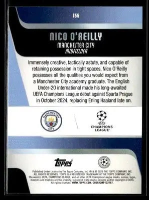 2025-26 Topps UEFA Club Competitions Nico O’Reilly #155 Manchester City