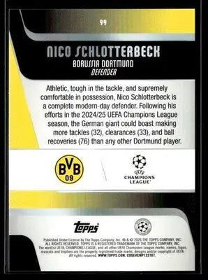 2025-26 Topps UEFA Club Competitions Nico Schlotterbeck #99 Borussia Dortmund